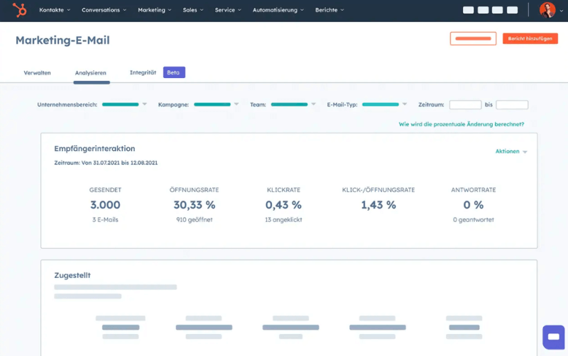 HubSpot Oberfläche Dashboard